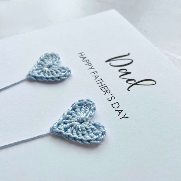 Father's Day card with crochet hearts