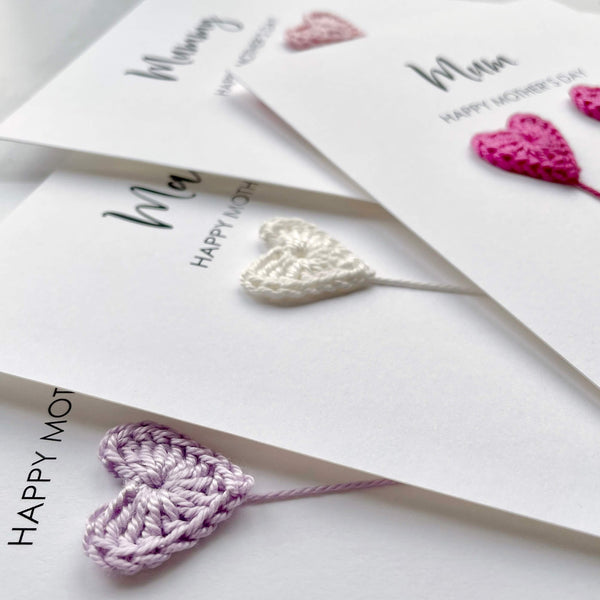 Mother's Day card with crochet hearts - card for knitter - crafter