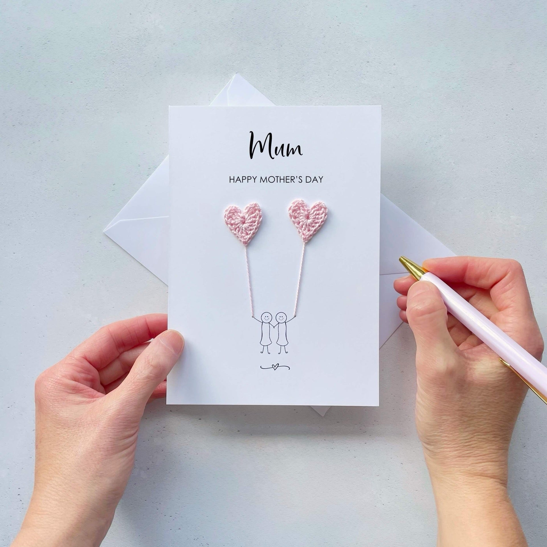 Mother's Day card with crochet hearts - card for knitter - crafter